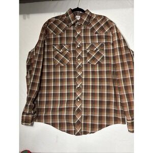 Vintage Montgomery Ward Mens Plaid Long Sleeve Pearl Snap Western Shirt XL Tall